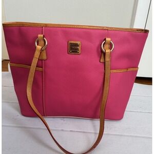 Dooney & Bourke Helena Hot Pink Pebbled Leather Zip Top‎ Shopper Tote Bag EN851